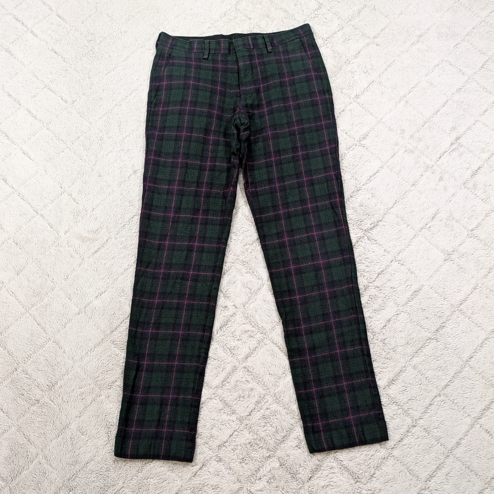 J. Crew Pants Men's 29x32 Green Tartan Plaid Ludlow Slim Wool Blend Moon Cloth